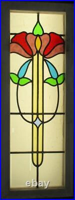 MIDSIZE OLD ENGLISH LEADED STAINED GLASS WINDOW Beautiful Floral 12.5 x 33.5