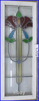 MIDSIZE OLD ENGLISH LEADED STAINED GLASS WINDOW Beautiful Floral 12.5 x 33.5