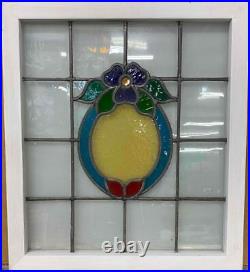 MIDSIZE OLD ENGLISH LEADED STAINED GLASS WINDOW Beautiful Floral 21 x 23.5
