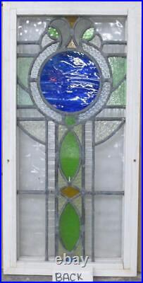 MIDSIZE OLD ENGLISH LEADED STAINED GLASS WINDOW Beautiful Geometric 14 x 28