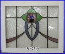 MIDSIZE OLD ENGLISH LEADED STAINED GLASS WINDOW Beautiful Rose 23.75 x 20