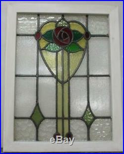 MIDSIZE OLD ENGLISH LEADED STAINED GLASS WINDOW Beautiful Rose Design 20.5 26