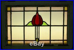 MIDSIZE OLD ENGLISH LEADED STAINED GLASS WINDOW Bordered Abstract 25 x 17.25