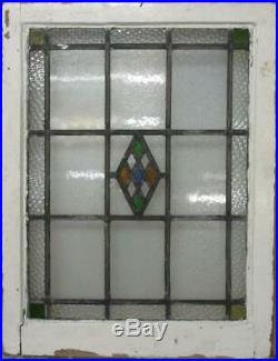 MIDSIZE OLD ENGLISH LEADED STAINED GLASS WINDOW Bordered Diamond 20.25 x 26.5