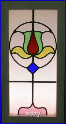 MIDSIZE OLD ENGLISH LEADED STAINED GLASS WINDOW Colorful Abstract 14.25 x 27.5