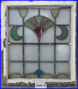 MIDSIZE OLD ENGLISH LEADED STAINED GLASS WINDOW Colorful Abstract 19.75 x 22.25