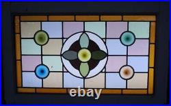 MIDSIZE OLD ENGLISH LEADED STAINED GLASS WINDOW Colorful Geo 28.75 x 18.25