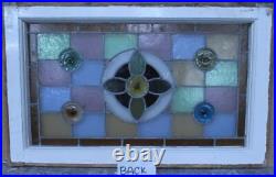 MIDSIZE OLD ENGLISH LEADED STAINED GLASS WINDOW Colorful Geo 28.75 x 18.25