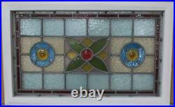 MIDSIZE OLD ENGLISH LEADED STAINED GLASS WINDOW Colorful Geo 29.75 x 18.25
