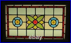 MIDSIZE OLD ENGLISH LEADED STAINED GLASS WINDOW Colorful Geo 29.75 x 18.25