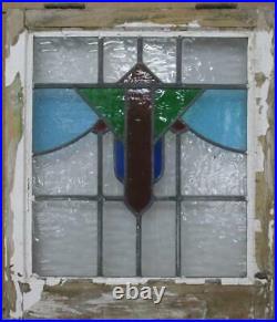 MIDSIZE OLD ENGLISH LEADED STAINED GLASS WINDOW Colorful Geometric 20.5 x 23.75