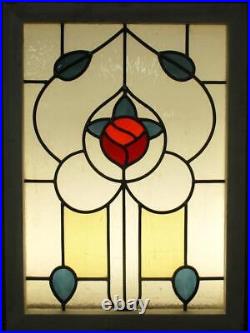 MIDSIZE OLD ENGLISH LEADED STAINED GLASS WINDOW Cute Floral 19 x 26