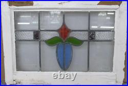 MIDSIZE OLD ENGLISH LEADED STAINED GLASS WINDOW Cute Floral 24.75 x 17.5