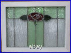 MIDSIZE OLD ENGLISH LEADED STAINED GLASS WINDOW Cute Floral 25 x 18.25