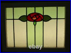 MIDSIZE OLD ENGLISH LEADED STAINED GLASS WINDOW Cute Floral 25 x 18.25