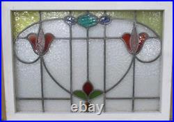 MIDSIZE OLD ENGLISH LEADED STAINED GLASS WINDOW Cute Floral 27 x 19.5