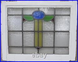 MIDSIZE OLD ENGLISH LEADED STAINED GLASS WINDOW Cute Geometric 24.5 x 19.75