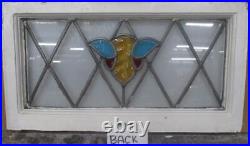 MIDSIZE OLD ENGLISH LEADED STAINED GLASS WINDOW Cute Geometric 24.75 x 14
