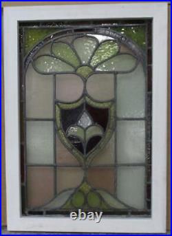 MIDSIZE OLD ENGLISH LEADED STAINED GLASS WINDOW Edwardian Shield 17.25 x 24.25