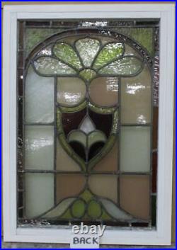 MIDSIZE OLD ENGLISH LEADED STAINED GLASS WINDOW Edwardian Shield 17.25 x 24.25