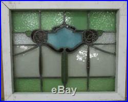 MIDSIZE OLD ENGLISH LEADED STAINED GLASS WINDOW Floral Swag & Drops 23 x 19