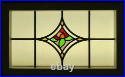 MIDSIZE OLD ENGLISH LEADED STAINED GLASS WINDOW. Flower & Diamond 24 x 14.75