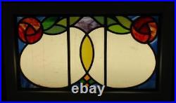 MIDSIZE OLD ENGLISH LEADED STAINED GLASS WINDOW Gorgeous Roses 23 x 13.75