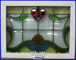 MIDSIZE OLD ENGLISH LEADED STAINED GLASS WINDOW. Lovely Floral 23.75 x 18.5