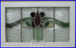 MIDSIZE OLD ENGLISH LEADED STAINED GLASS WINDOW. Lovely Tulip 24.75 x 15