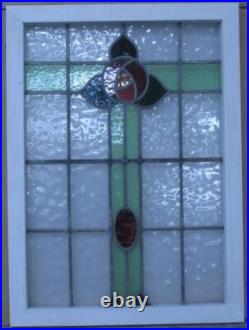 MIDSIZE OLD ENGLISH LEADED STAINED GLASS WINDOW MACKINTOSH ROSE 20 1/4 x 27 1/2