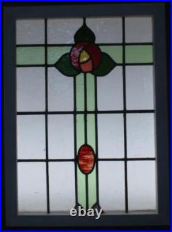 MIDSIZE OLD ENGLISH LEADED STAINED GLASS WINDOW MACKINTOSH ROSE 20 1/4 x 27 1/2