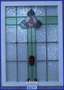 MIDSIZE OLD ENGLISH LEADED STAINED GLASS WINDOW MACKINTOSH ROSE 20 1/4 x 27 1/2