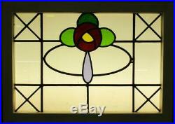 MIDSIZE OLD ENGLISH LEADED STAINED GLASS WINDOW Mackintosh Rose 28.25 x 20.25