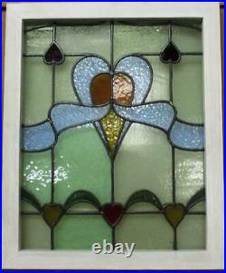 MIDSIZE OLD ENGLISH LEADED STAINED GLASS WINDOW Multi Hearts Design 22.25 x 27