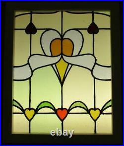 MIDSIZE OLD ENGLISH LEADED STAINED GLASS WINDOW Multi Hearts Design 22.25 x 27
