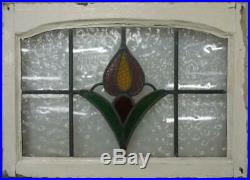 MIDSIZE OLD ENGLISH LEADED STAINED GLASS WINDOW Nice Arched Floral 25 x 17.75