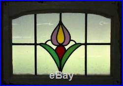 MIDSIZE OLD ENGLISH LEADED STAINED GLASS WINDOW Nice Arched Floral 25 x 17.75