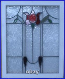 MIDSIZE OLD ENGLISH LEADED STAINED GLASS WINDOW PRETTY FLORAL 21 1/4 x 26 1/4