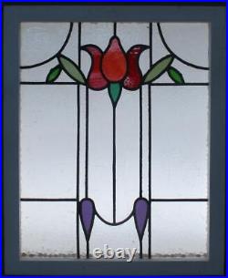 MIDSIZE OLD ENGLISH LEADED STAINED GLASS WINDOW PRETTY FLORAL 21 1/4 x 26 1/4