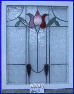 MIDSIZE OLD ENGLISH LEADED STAINED GLASS WINDOW PRETTY FLORAL 21 1/4 x 26 1/4