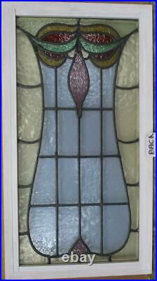 MIDSIZE OLD ENGLISH LEADED STAINED GLASS WINDOW Pretty Abstract 18 x 33.25