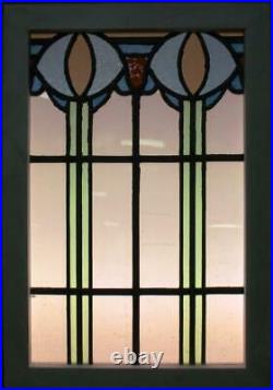MIDSIZE OLD ENGLISH LEADED STAINED GLASS WINDOW Pretty Abstract Design 18 x 26