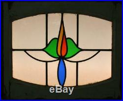 MIDSIZE OLD ENGLISH LEADED STAINED GLASS WINDOW Pretty Arched Floral 24 x 19.5