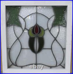 MIDSIZE OLD ENGLISH LEADED STAINED GLASS WINDOW Pretty Floral 20.75 x 22.25