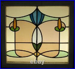 MIDSIZE OLD ENGLISH LEADED STAINED GLASS WINDOW Pretty Floral 23.25 x 21.25