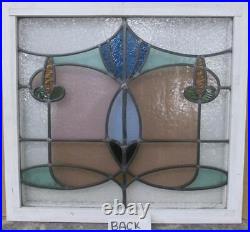 MIDSIZE OLD ENGLISH LEADED STAINED GLASS WINDOW Pretty Floral 23.25 x 21.25