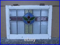 MIDSIZE OLD ENGLISH LEADED STAINED GLASS WINDOW Pretty Floral 24.5 x 18.5