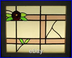 MIDSIZE OLD ENGLISH LEADED STAINED GLASS WINDOW Pretty Floral 25.25 x 20.5