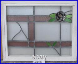 MIDSIZE OLD ENGLISH LEADED STAINED GLASS WINDOW Pretty Floral 25.25 x 20.5