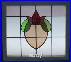MIDSIZE OLD ENGLISH LEADED STAINED GLASS WINDOW Pretty Floral 25.25 x 22.5